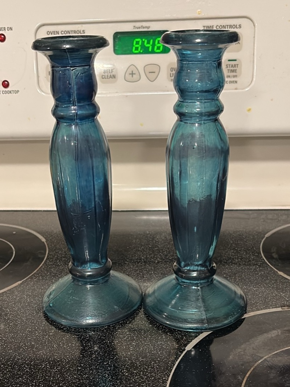 Pair of Tall Blue Glass Candlesticks
